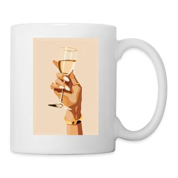 Prost! Frauenhand mit Sektglas | AI - Tasse - Weiß - Rechts