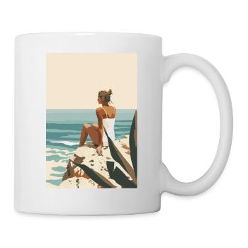 Ein Moment der Ruhe, Frau auf Felsen am Meer | AI - Tasse - Weiß - Rechts