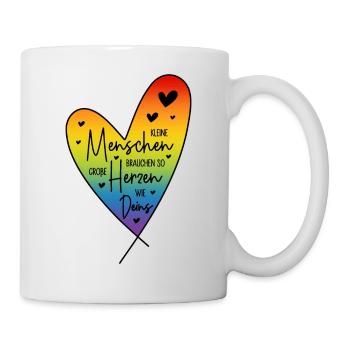 Kleine Menschen brauchen so große Herzen wie Deins - Tasse - Weiß - Rechts