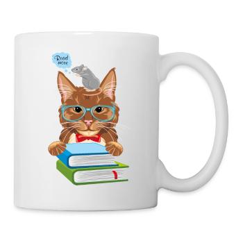 Intelligente Katz-und-Maus-Szene mit Büchern - Tasse - Weiß - Rechts