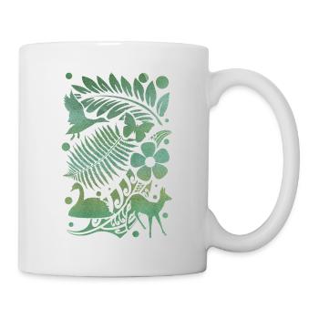 Natursilhouetten in Grün: Schwan, Farn und Hirsch - Tasse - Weiß - Rechts
