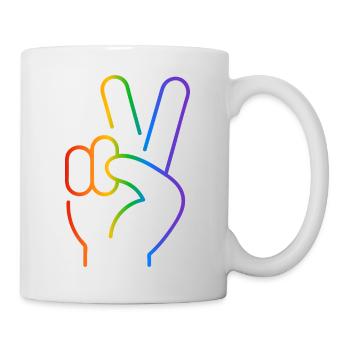 Peace sign 2 fingers rainbow - Mug - white - Right