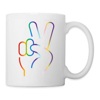 Peace sign 2 fingers progress pride flag colors - Mug - white - Right