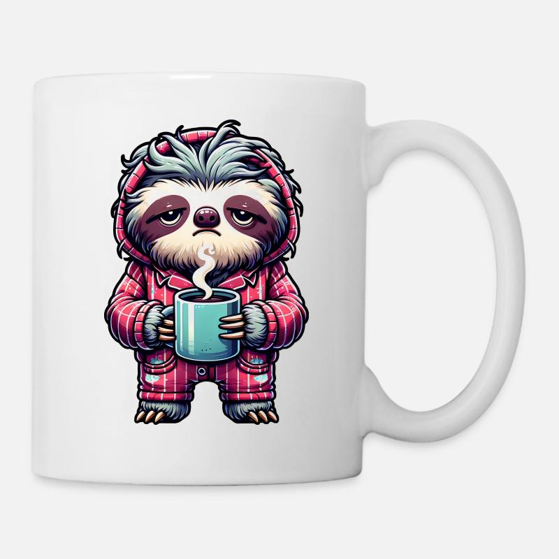 Faultier im Pyjama mit einer Tasse Kaffee - Tasse - Weiß