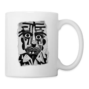 Bold black and white abstract face - Mug - white - Right