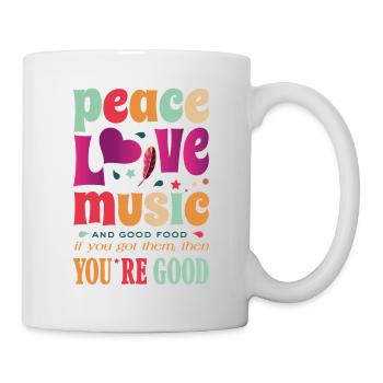 Hippie funny rhyme peace, love, music, food - Mug - white - Right