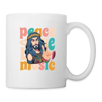 Hippie Retro Design - Frieden, Liebe, und Musik - Tasse - Weiß - Rechts