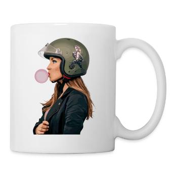 Coole Motorradfahrerin Bikerin kaut Kaugummi - Tasse - Weiß - Rechts