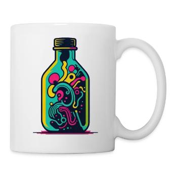 Flasche mit bunten Ranken - Tasse - Weiß - Rechts