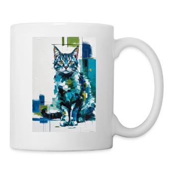 abstrakte Katze in blau grün / digital / Poster #2 - Tasse - Weiß - Rechts