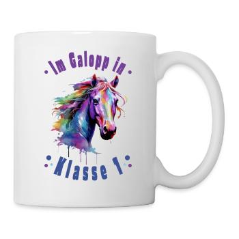 Einschulung - Im Galopp in Klasse 1 - Pferd Pferde - Tasse - Weiß - Rechts