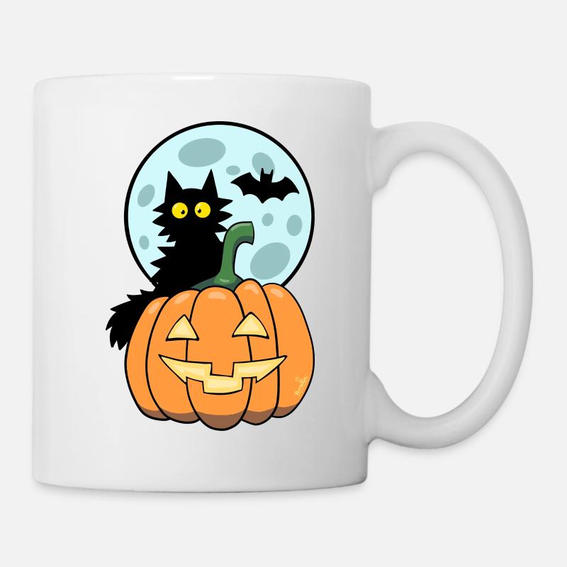 Katze auf Kürbis - Tasse - Weiß