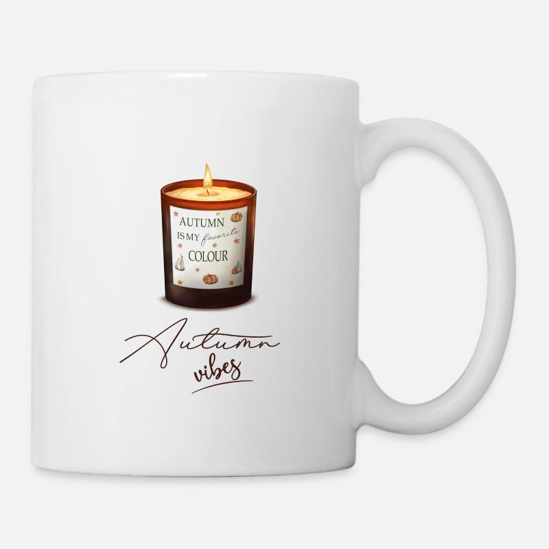 Candle, Leaf and Pumpkin Patterns, Autumn - Mug - white