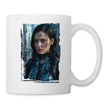 Porträt eines Sci-Fi-Cyberpunk-Mädchens - Tasse - Weiß - Rechts