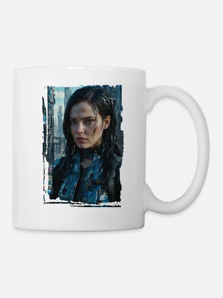 Portrait d’une fille cyberpunk de science-fiction - Mug blanc - blanc