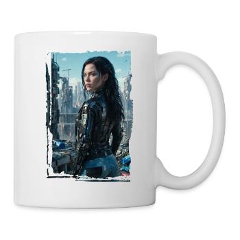 Porträt eines Sci-Fi-Cyberpunk-Mädchens - Tasse - Weiß - Rechts