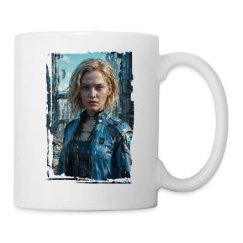 Porträt eines Sci-Fi-Cyberpunk-Mädchens - Tasse - Weiß - Rechts