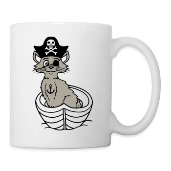 Pirat Katze Seeräuber Augenklappe Hut Ruderboot - Tasse - Weiß - Rechts