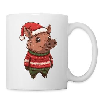 Schwein Weihnachten Comic Wildschwein - Tasse - Weiß - Rechts