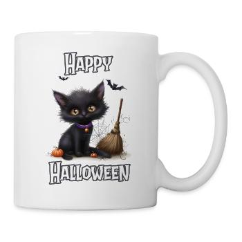Halloween – Happy Halloween süße schwarze Katze - Tasse - Weiß - Rechts