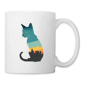 Silhouette einer Katze mit urbanem Flair - Tasse - Weiß - Rechts