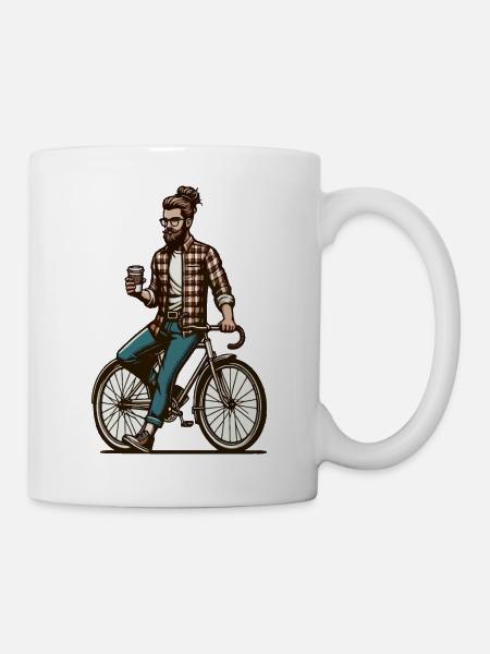 Man on a bicycle with coffee - Mug - white