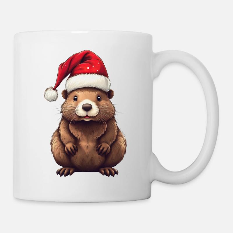 Mignon castor avec chapeau de Noël - Mug blanc - blanc