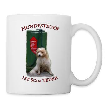 Hund ausgesetzt vor Mülltonne Hundesteuer - Tasse - Weiß - Rechts