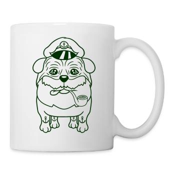 Alter Mops Hund Kapitän Lustig Süß Cartoon Comic - Tasse - Weiß - Rechts