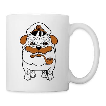 Alter Mops Hund Kapitän Lustig Süß Cartoon Comic - Tasse - Weiß - Rechts