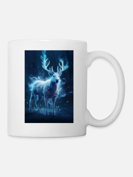 Das leuchtende Geweih – Wächter des Winterwaldes - Tasse - Weiß