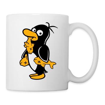 Penguin Eats Three Fish Caught Hunger Delicious - Mug - white - Right