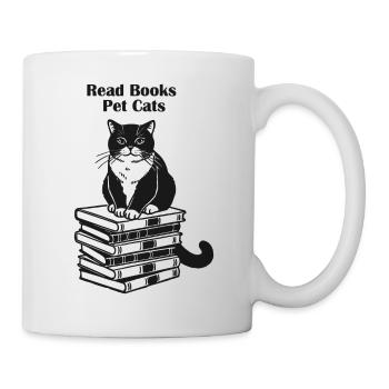 Chat assis sur des livres - Lire des livres, Chat de compagnie Design - Mug blanc - blanc - Droite