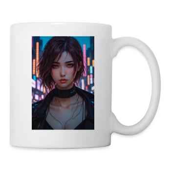 Cyberpunk Beauty - Neon City Nights Portrait - Mug - white - Right