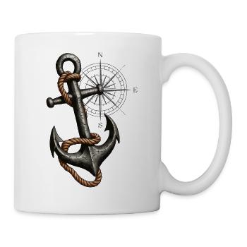 Anchor with compass rose in maritime style - Mug - white - Right
