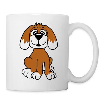 chien assis mignon petit chiot heureux animal de compagnie - Mug blanc - blanc - Droite