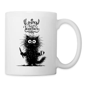 Katze Kaffee Koffein Lehrer Schule Unterricht Fun - Tasse - Weiß - Rechts