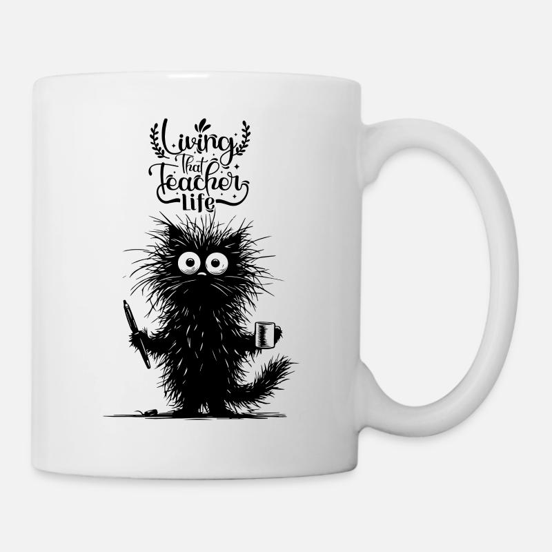 Katze Kaffee Koffein Lehrer Schule Unterricht Fun - Tasse - Weiß