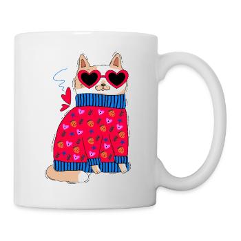 Katze und herzen - Tasse - Weiß - Rechts