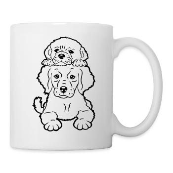 2 Puppies Dogs Lying On Top Two Friends Duo - Mug - white - Right