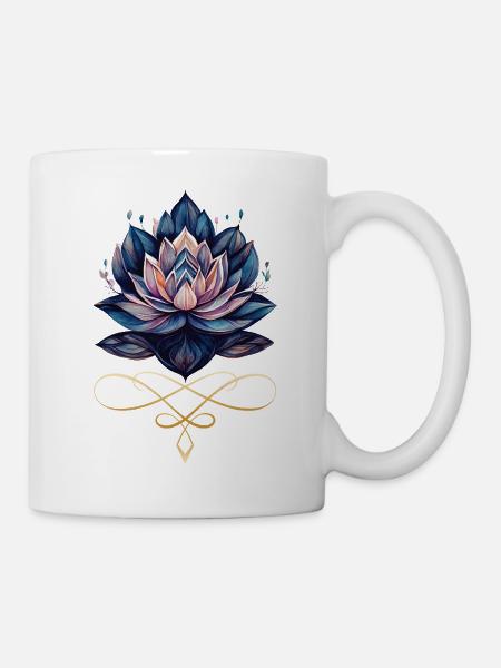 Water Lily on Golden Border - Mug - white