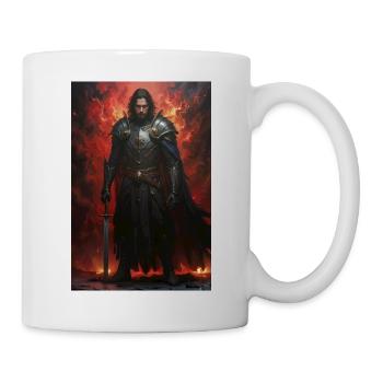 Knight in front of a sea of flames - Mug - white - Right