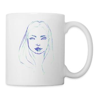Visage de femme vert bleu illustration - Mug blanc - blanc - Droite
