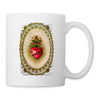 rotes Herz mit Blumen und Kreuz - Tasse - Weiß - Rechts