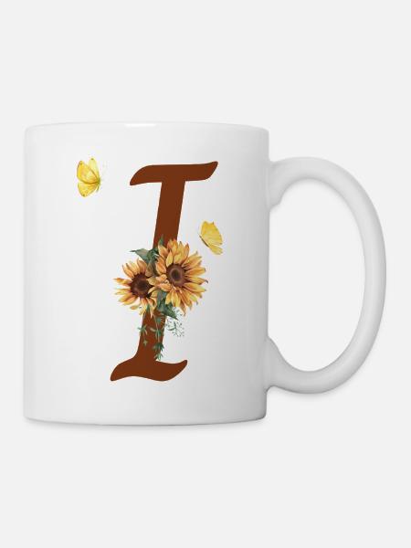 Lettre i tournesol papillon - Mug blanc - blanc