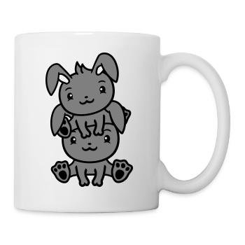 2 bunnies friends team crew couple sitting on top of each other - Mug - white - Right