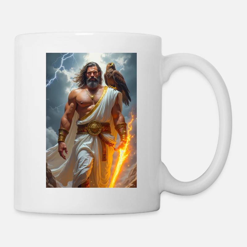 Zeus, bärtiger Gott, der einen Blitz hält, Sturm - Tasse - Weiß