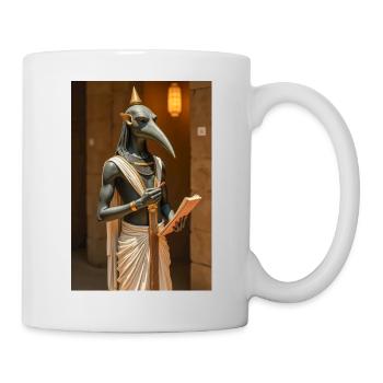 Thoth, ibis-headed god, holding a scroll in an anc - Mug - white - Right