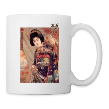 Herbstliche Geisha und rote Ahornblätter - Tasse - Weiß - Rechts