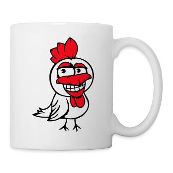 Huhn Vogel Hahn Chick Gockel grinsen Lustig Spaß - Tasse - Weiß - Rechts